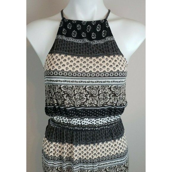 American Eagle Soft & Sexy Maxi Dress Keyhole Back Black Beige XS EUC - Picture 2 of 5